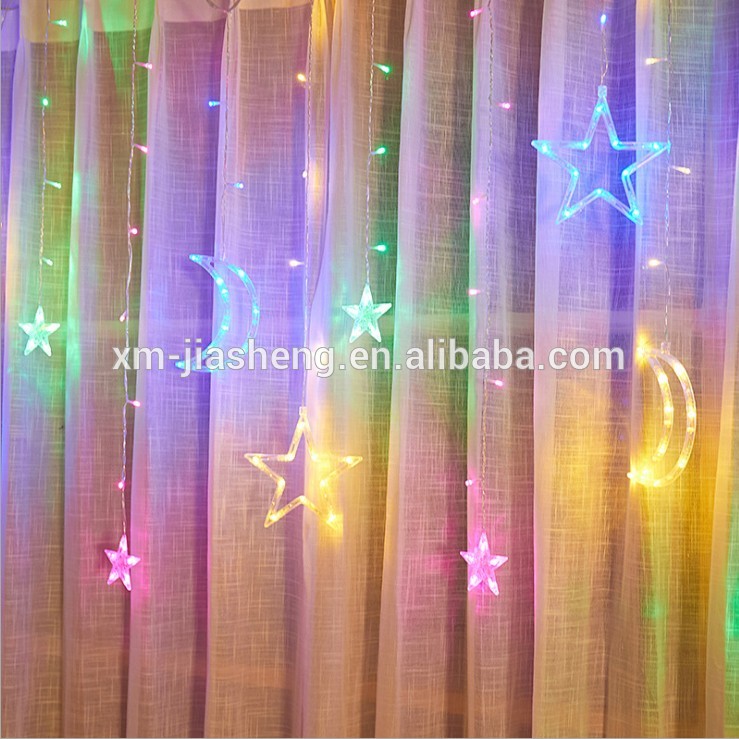 Outdoor Indoor Decorations Warm White 250cm 118 LED moon star Curtain String Light for Window wedding Party Home Bedroom