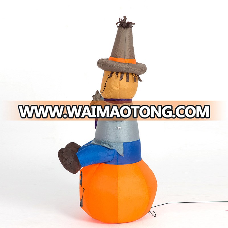 1.2m Inflatable Halloween scarecrow sitting on pumpkin with light