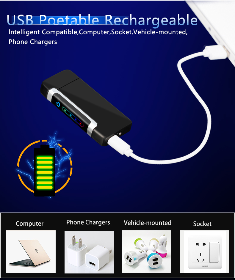 Wholesale Smart Touch Sensor Lighter, Colorful charging LED USB Rechargeable Plasma Touch Sensor Lighter