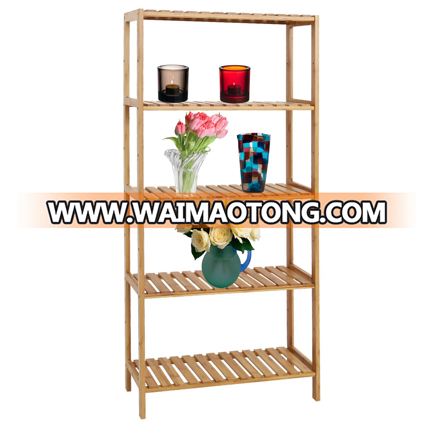 Natural 5 Tiers Bamboo Living Room Hall Storage Organizer Shelf Rack