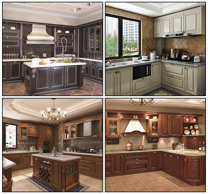 Modern wood veneer customized solid wood kitchen cabinets