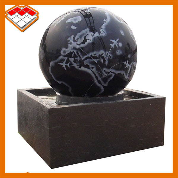 Water feature garden granite world map rotating ball fountain