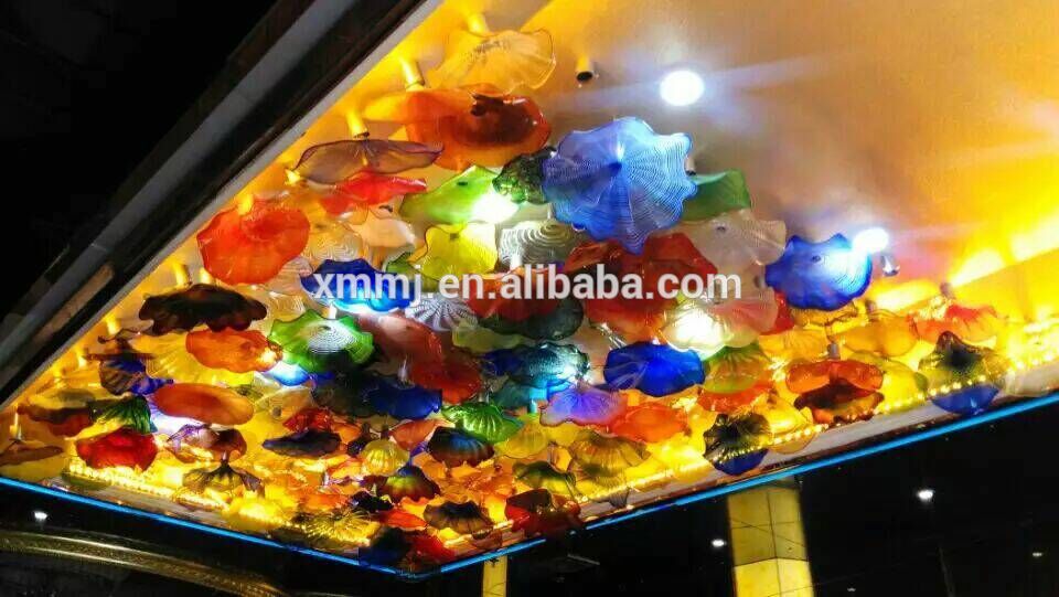 Wholesale large hotel decorative ceiling hand blown Murano glass plates art chandeliers ceiling