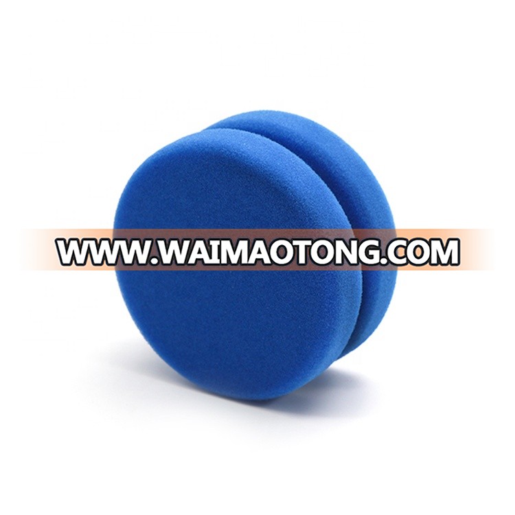 China Car Care Soft Polyester Sponge Blue Notched Yo-yo Shape Painting Waxing Tyre Polish Detailing Dressing Applicator Pad