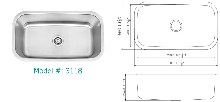 Deep drawn sink J3218, undermount stainless steel sink, Made in Malaysia, no Anti-dumping tariff