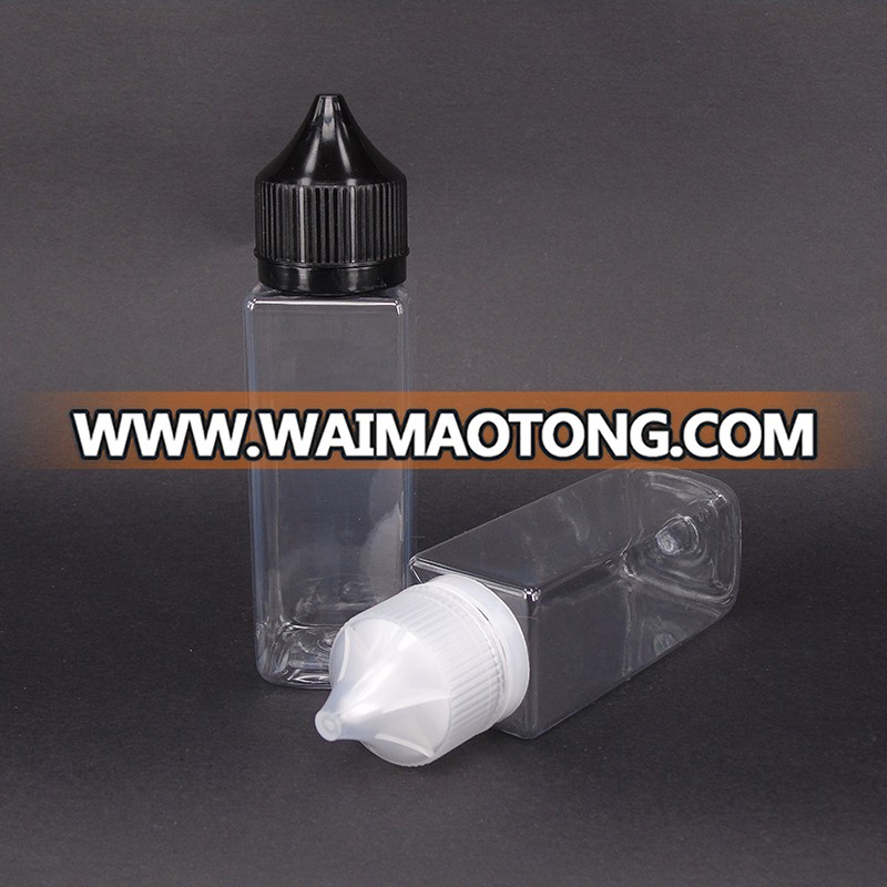 Wholesale square PET juice empty dropper plastic bottles vape juice bottles 30ml 60ml 100ml 120ml with child proof cap