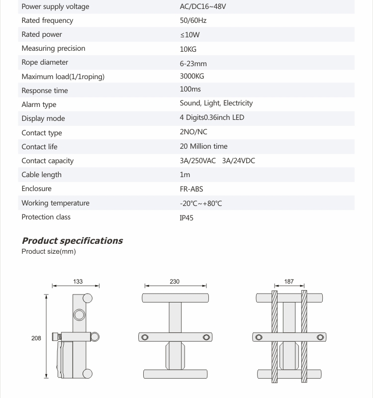 WDS-MR200 One For All Multi-Rope Tension Measuring Device Tension Control Load Cell