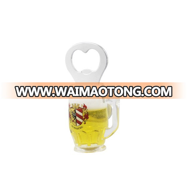 Acrylic Plastic Beer Cup Mug Shape Promotional With Magnet Glue Inside Silk Printing Fridge Magnet Beer Bottle Opener