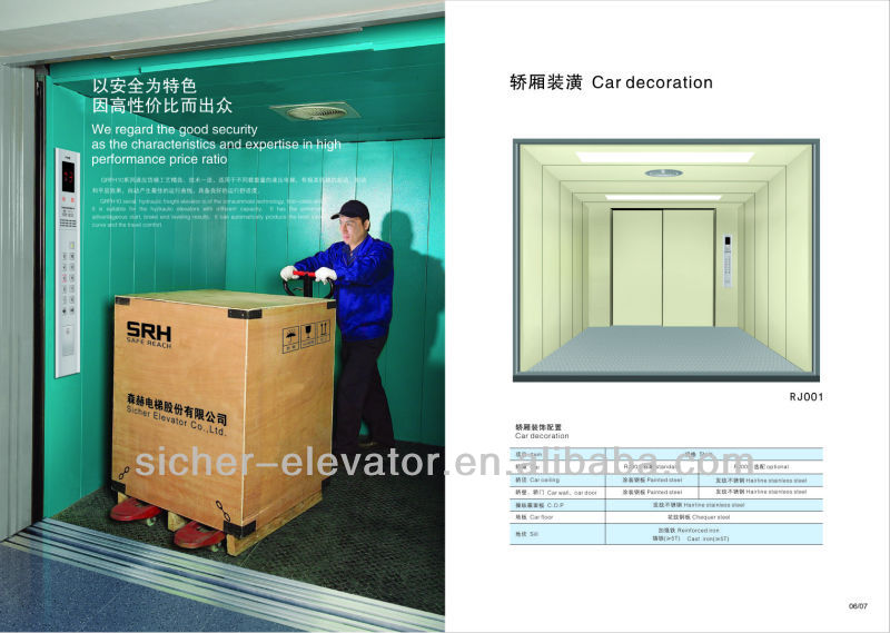 High standard Italy GMV system Freight hydraulic elevator