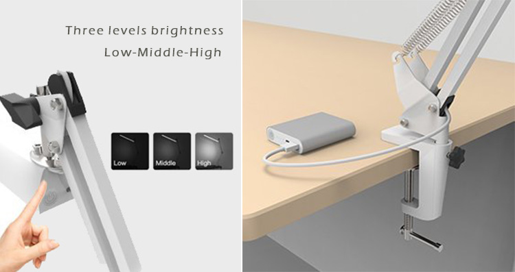 New Design Portable Luminaire Energy Saving USB Foldable Dimmable Clamp LED Touch Reading Working Desk Lamp