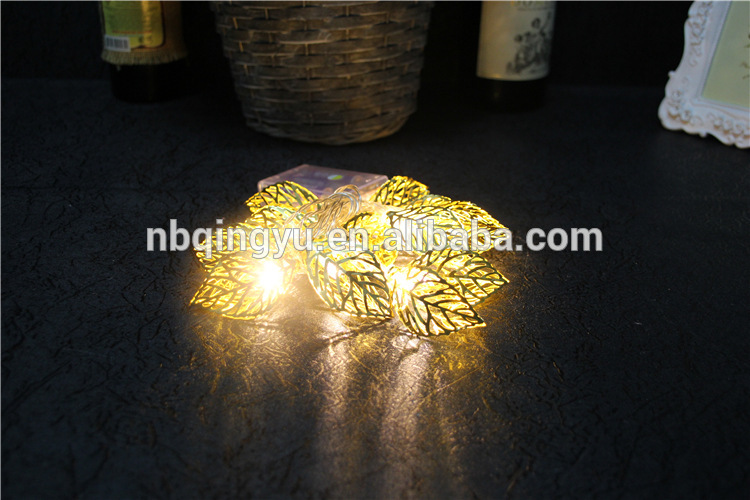 Party Xmas Hollow Metal Gold Leaf String Light 20 LED Strip Lamp Romantic String Lights Christmas Tree Decor (gold)