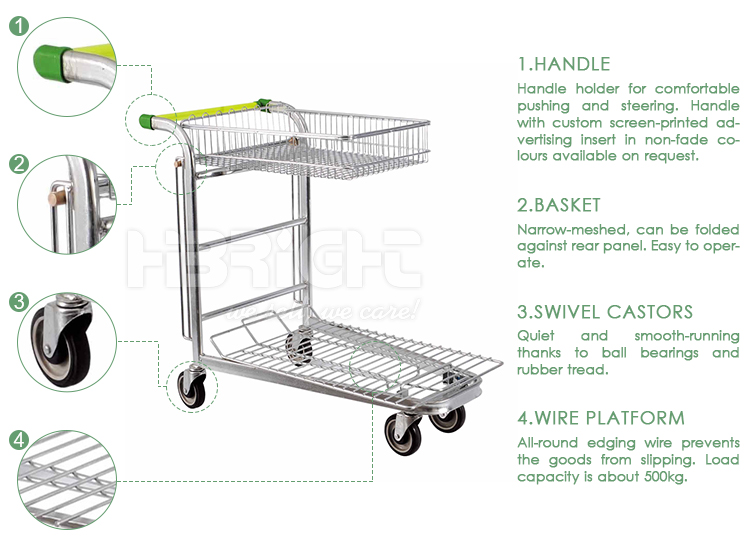 Convenient Storage Cart Big Capacity Heavy Duty Wire Foldable Warehouse Trolley Cart