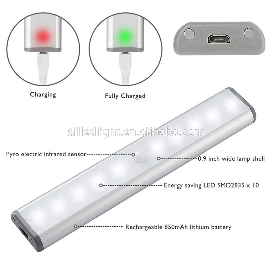 PIR Motion Sensor LED Under Cabinet Light Auto On/Off 10 LEDs for Kitchen Bedroom Armario Closet Wardrobe Night Light