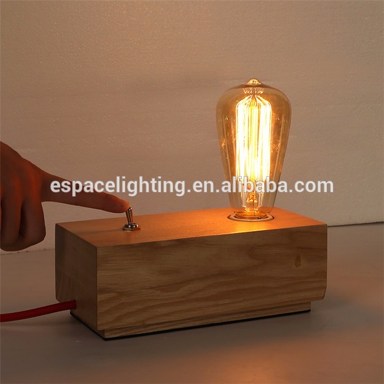 Modern taobao wood block switch table lamp with edison bulbs