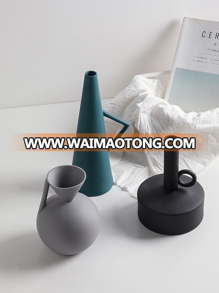 Modern handmade  vase large matt  vase ceramic flower vase for living room of creative Geometric vases sets