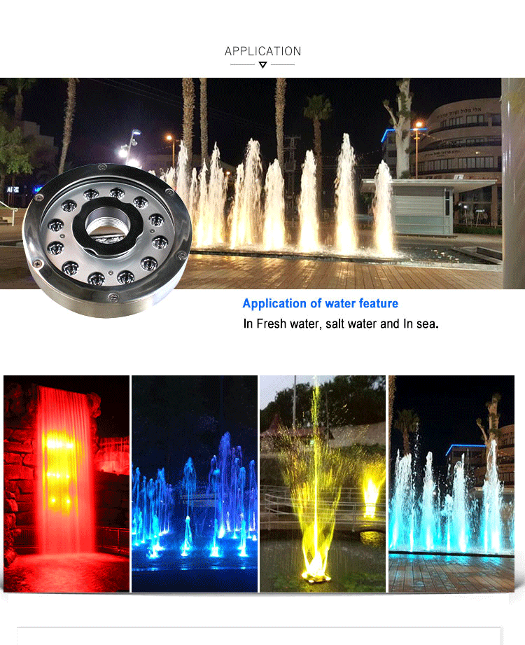 Top Selling Popular 316 Stainless Steel Ring Ip68 36W Changeable Color Led Fountain Light