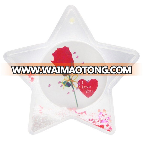 Acrylic Plastic Five Stars Photo Frame With Liquid Red Heart Confetti And Photo insert