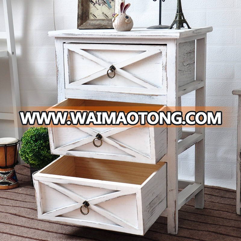 Antique White Wood Living Room Storage Cabinet Furniture with Drawers