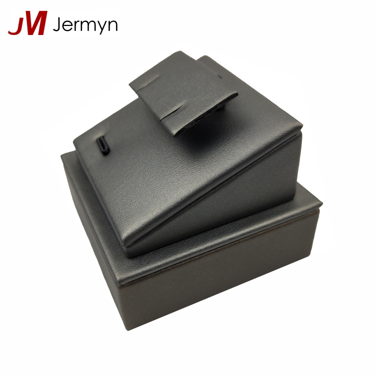 Customized Fashion Jewellery Showcase Luxury Black MDF PU Leather Jewelry Display Set