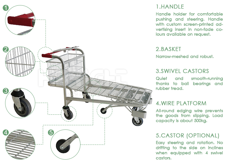 Convenient Storage Cart Big Capacity Heavy Duty Wire Foldable Warehouse Trolley Cart