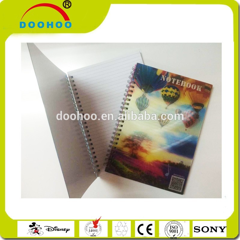 promotional advertising 80 pages model 3d lenticular plastic notebook with 80gsm white paper inside