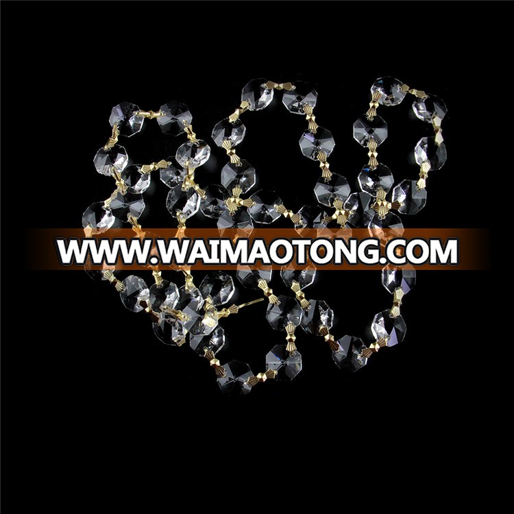 Clear 14mm octagon beads garland strand with golden butterfly buckles for home ornament fancy free shipping