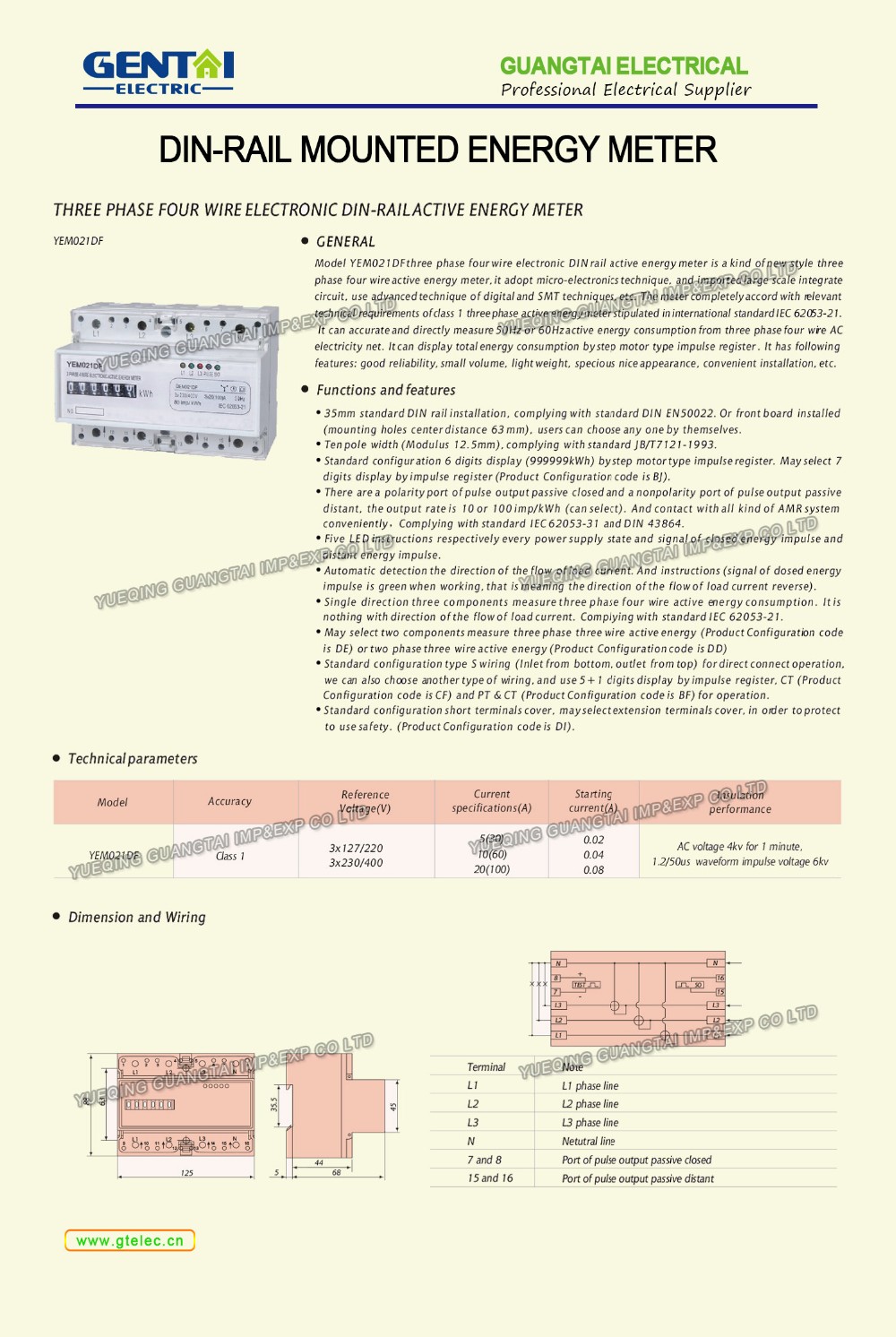 Multifunctional three phase 4 wire mounted multifunction +5A CT smart din rail energy meter