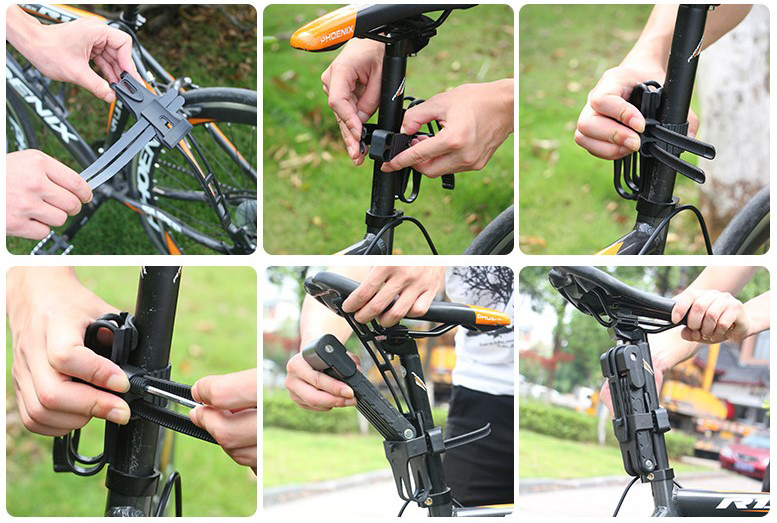 Universal Strong Alloy Steel 6 Joints Folding Bike Lock with 2 Keys Anti Theft - Black