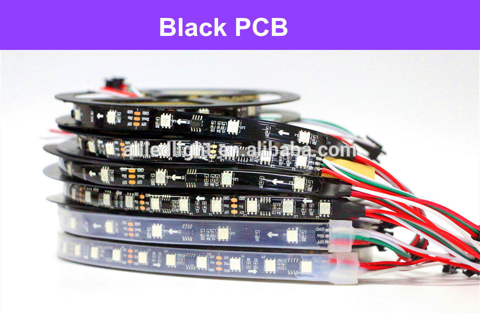 IP65 WS2811 LED Strip DC12V Black / White PCB 5050 RGB Smart IC Pixel Control WS2812B Led Strip Light