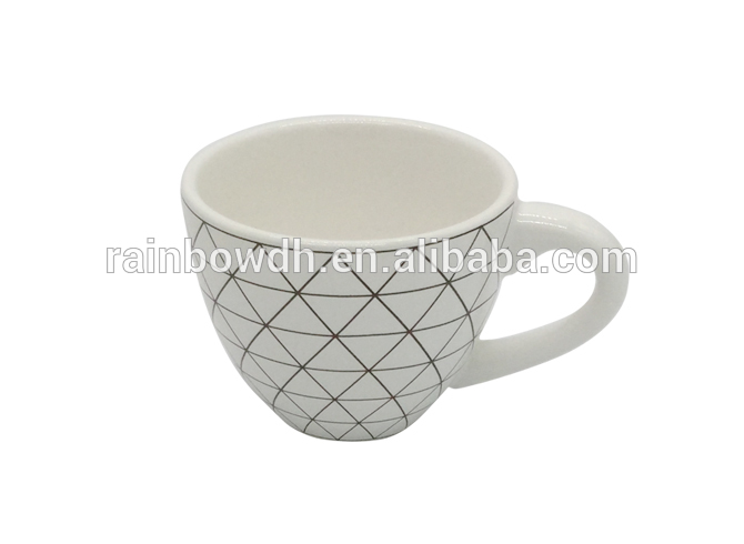 Porcelain White Plaid Ceramic Tea/Coffee Cup with Saucer Set