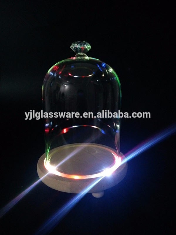 hot selling wholesale price fancy design flower glass dome with black wooden base