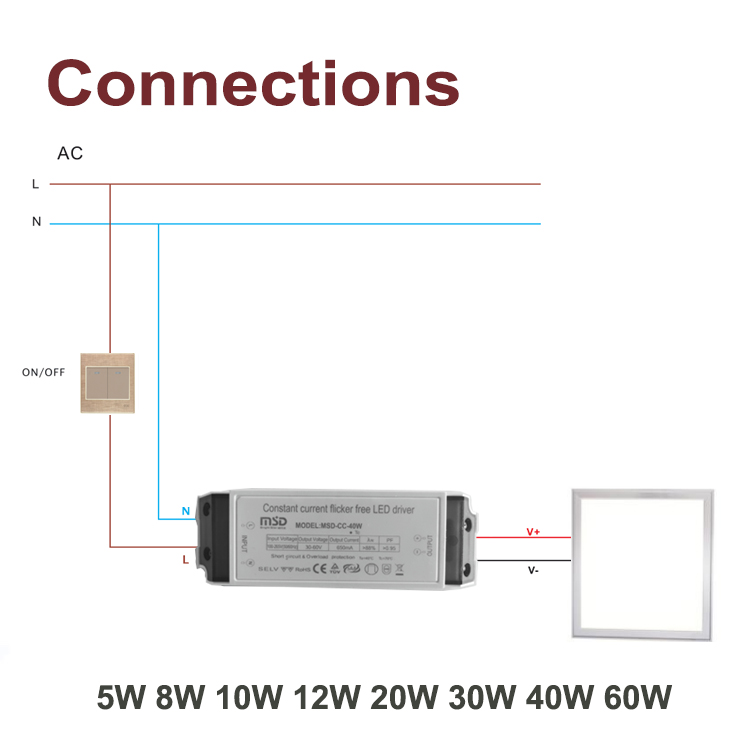 AC 100-265V DC 20-40V 250mA 400ma 500ma plastic led driver