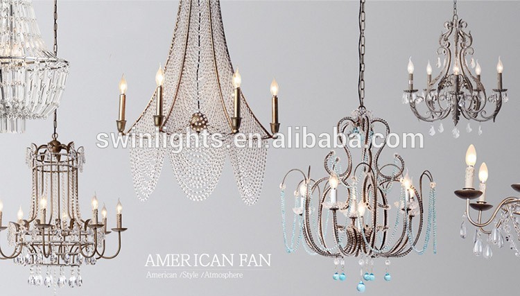 Hot selling wholesale RH crystal chandelier, antique white iron chandelier lighting C6031-6