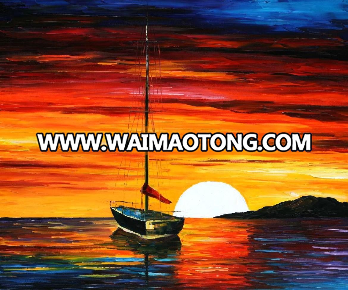 abstract seaside ship scenery oil painting on canvas Thick texture knife oil painting factory wholesale for livingroom and hotel