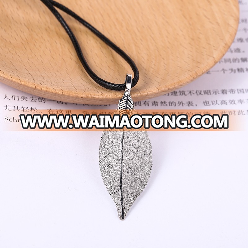 hot natural lobule leaf vein plated gun metal fashion jewelry for ladies