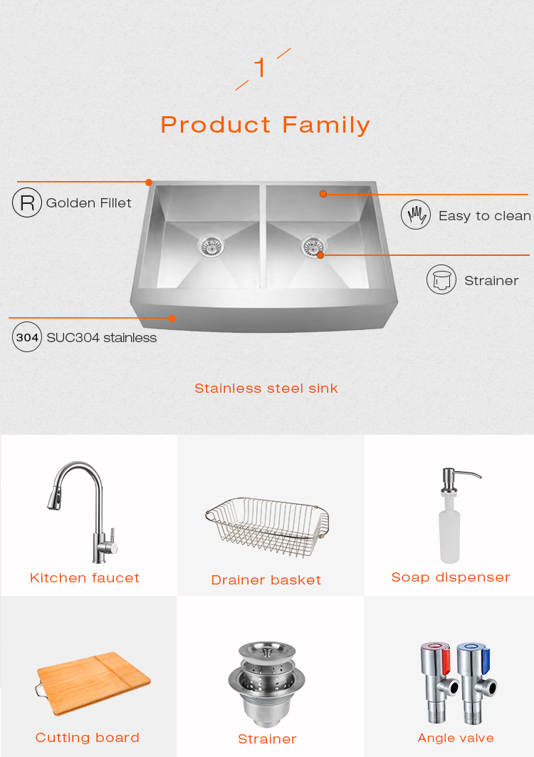 Handmade Stainless Steel Farmhouse Apron Kitchen Sink JDH-8051