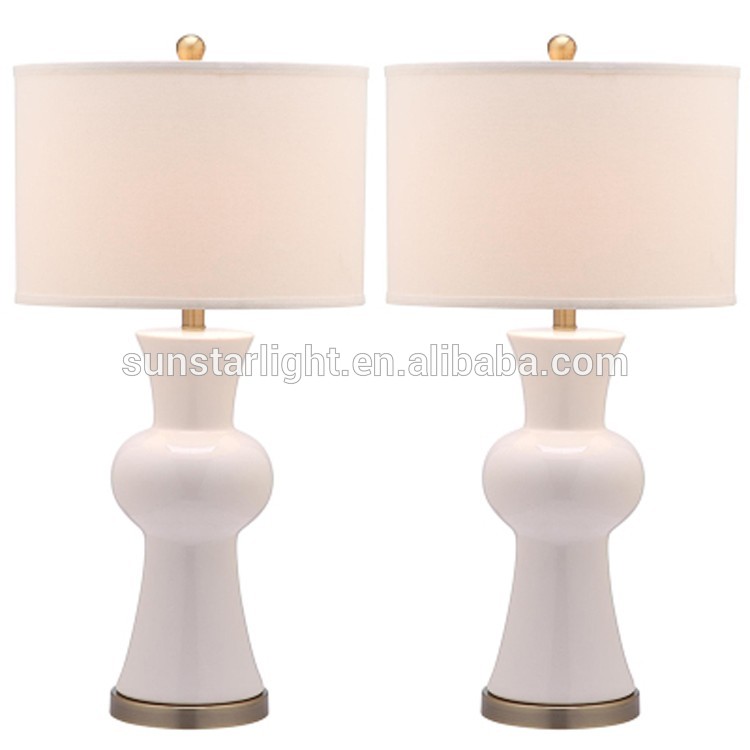 Hot Selling Metal Base Ceramic Body With Fabric Lampshade Modern Desk Lamp Bedroom Living Room Dining Room Table Lamp