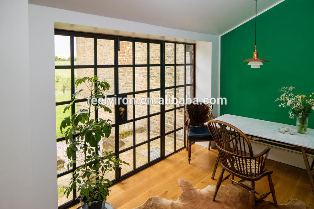 French Style Modern Double Iron Doors With Transom #SD-027