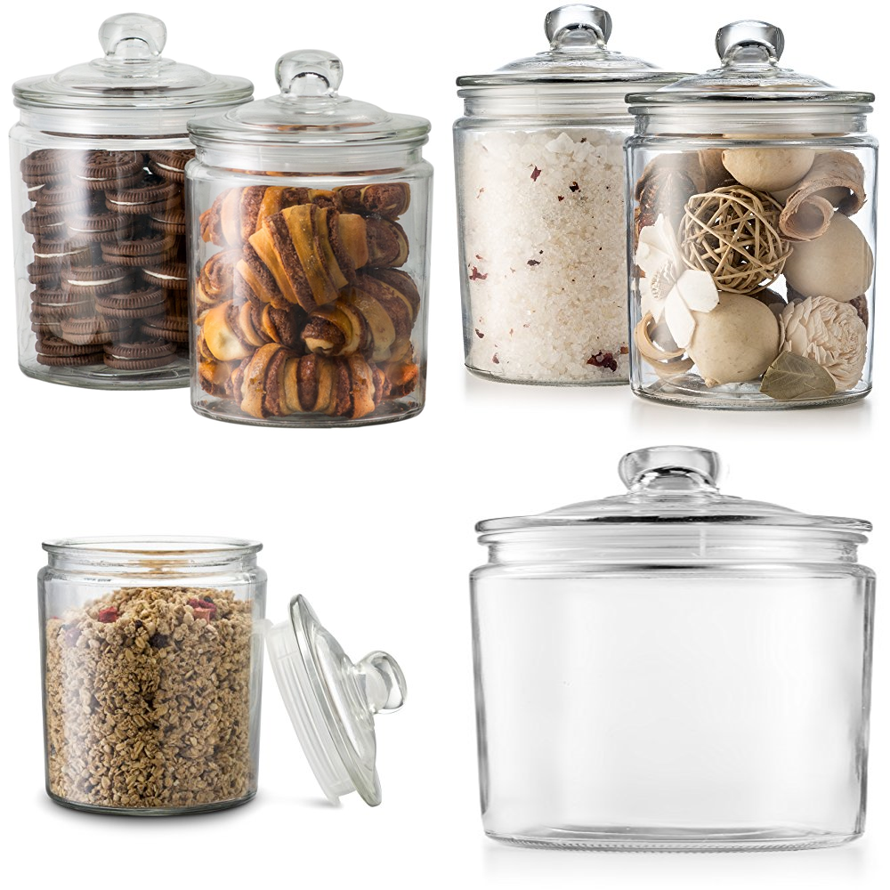 Storage Glass Jar with Rubber Lid/Ribbed Design/680ml 990ml 1300ml