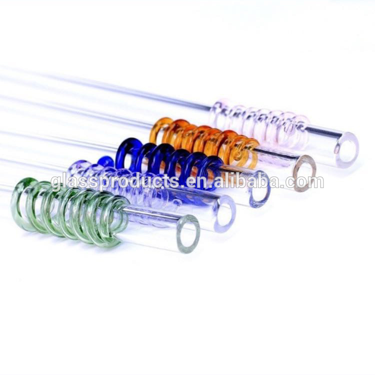 Diameter 8mm Clear Straight Glass Drinking Straws With Colored Swirls