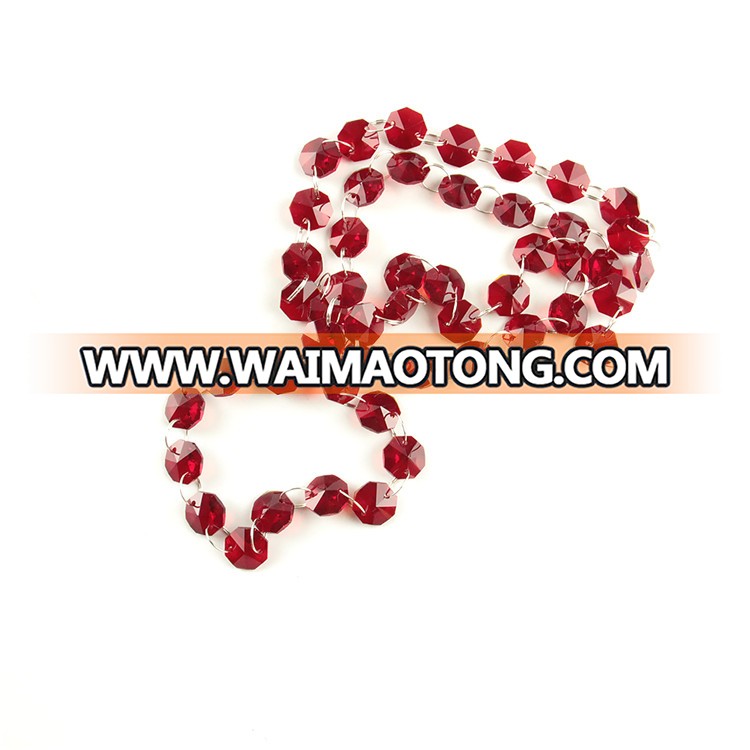 Free shipping dark red 14mm crystal octagon beads garland strand with silver rings for home decoration beautiful