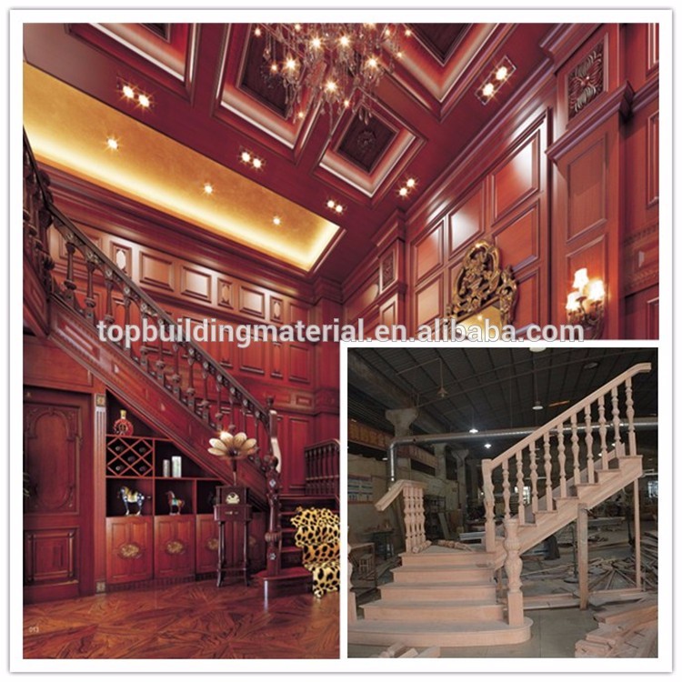 Custom Indoor stairs curved solid red oak wood stair railing