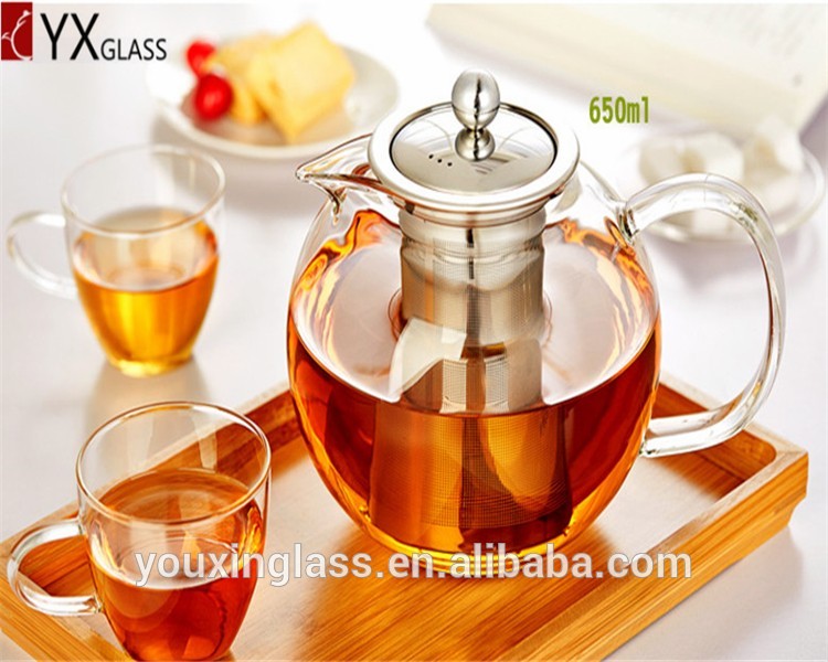 High Quality Borosilicate Glass Teapot Heat Resistant flower tea kettle glass teapot with stainless steel strainer and lid