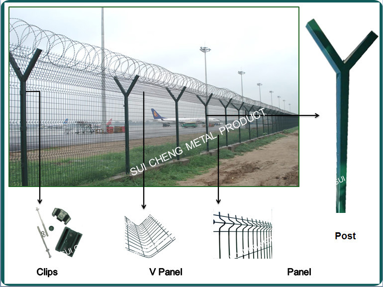 Direct Factory Free Sample 2m by 2.5m High Quality Y post fence, Razor Barbed wire fence, Airport Fence