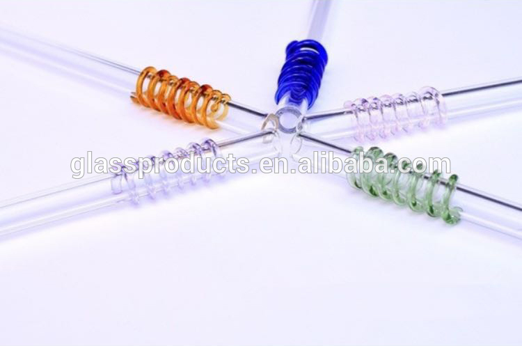 Diameter 8mm Clear Straight Glass Drinking Straws With Colored Swirls