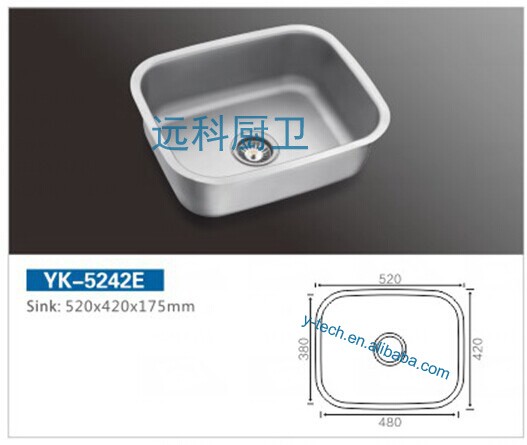 YK-5242E Stainless Steel Sink Single Bowl Single Draining Utensil Kitchen Sinks