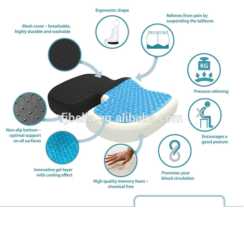 Back Pain Relief Hemorrhoid Seat Pad For Office Chairs Memory Foam Non Slip Orthopaedic Cooling Gel Pad Coccyx Seat Cushion