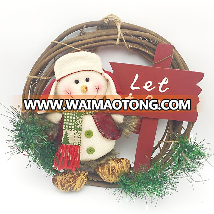 Factory wholesale wreath rattan ring hanging eco Christmas decorations Santa Claus snowman christmas garland