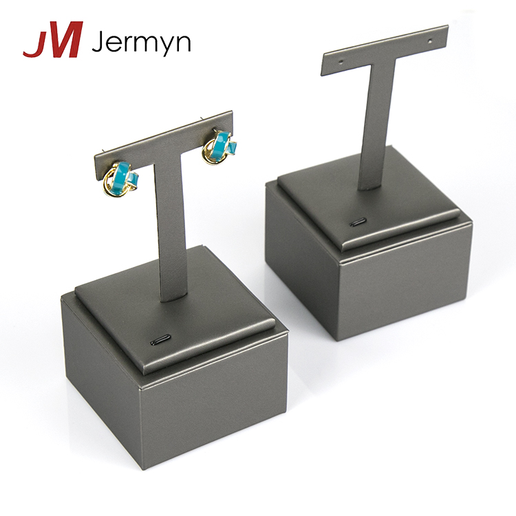 Custom Luxury Dark Grey Color Leather Earring Display Stand Holder