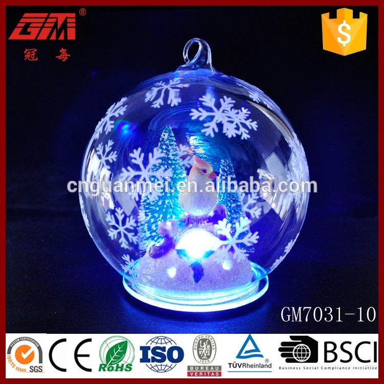 Glass Christmas balls 12cm / bell LED with automatic color change/Resin bird world &Santa- Reindeer